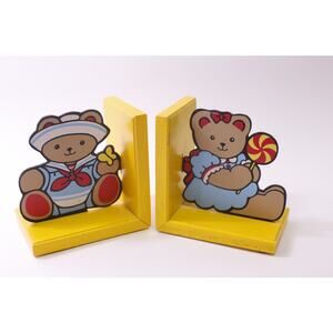 80s Bright Colors Current, Teddy Bear, Bookend, Lot, Yellow, Kids Room, Nursery